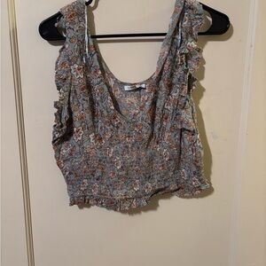 Patrons of Peace Blue Floral Ruffle Blouse